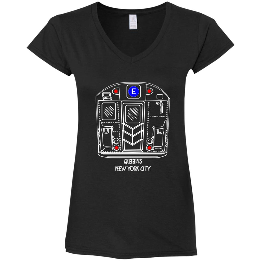 Queens E-train Front Ladies' Fitted Softstyle V-Neck T-Shirt