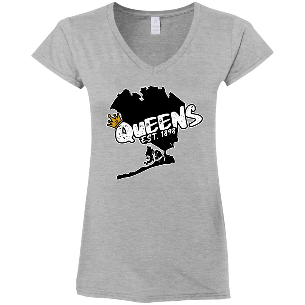 Queens Map Est. 1898 Ladies' Fitted Softstyle V-Neck T-Shirt