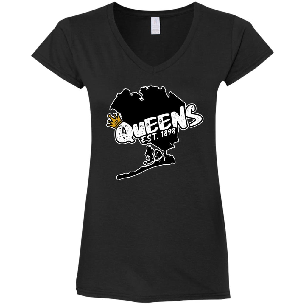 Queens Map Est. 1898 Ladies' Fitted Softstyle V-Neck T-Shirt