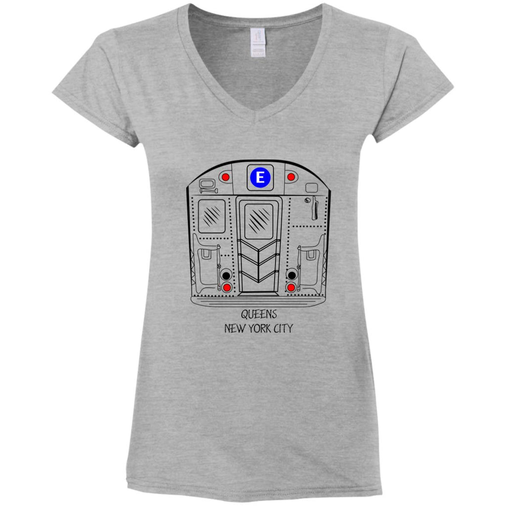 Queens E-train Front Ladies' Fitted Softstyle V-Neck T-Shirt