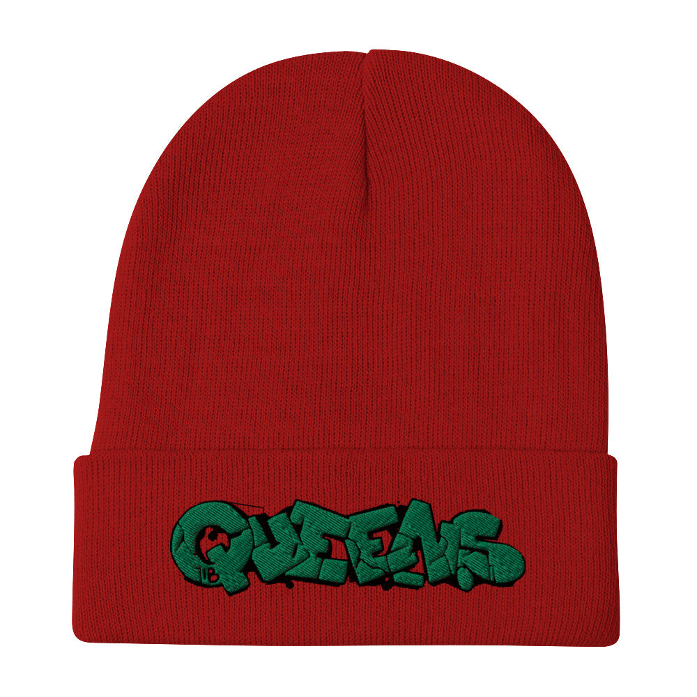 Queens Solid Green Graffiti Beanie